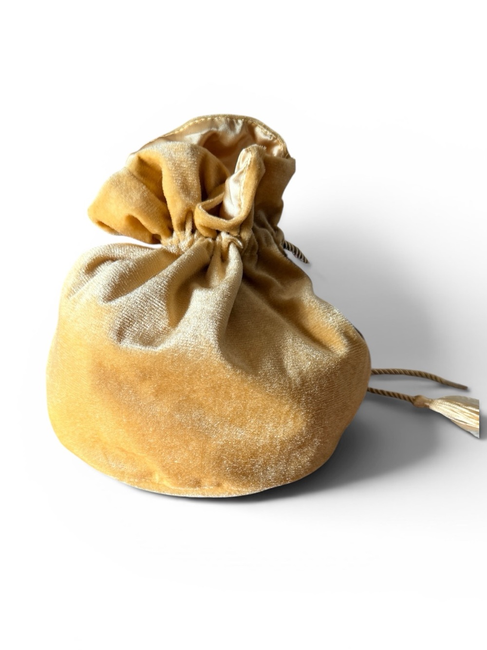 Small Gold Velvet and Satin Drawstring Bag
